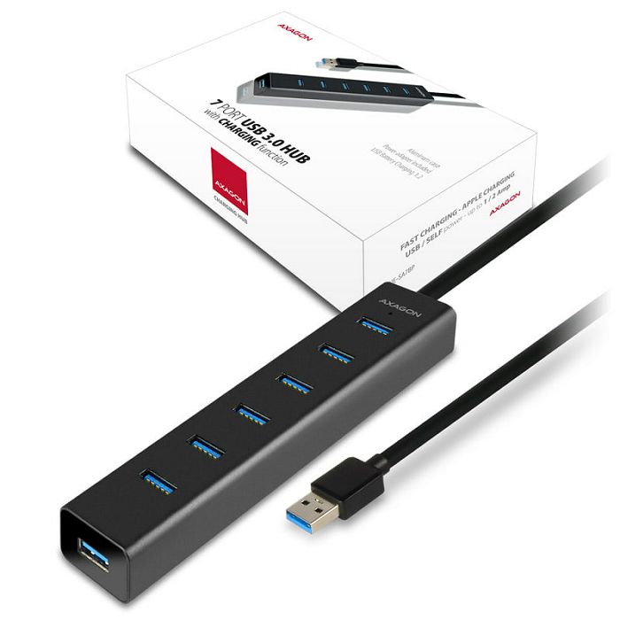 AXAGON HUE-SA7BP USB-A-Hub, 7x USB 3.0, 1x Micro-USB - 400 mm Kabel, napajanje HUE-SA7BP