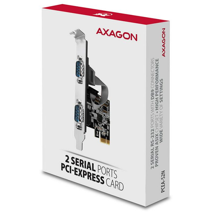 AXAGON PCEA-S2N PCIe-Adapter mit 2x Seriell-Ports - ASIX AX99100 Chipsatz PCEA-S2N