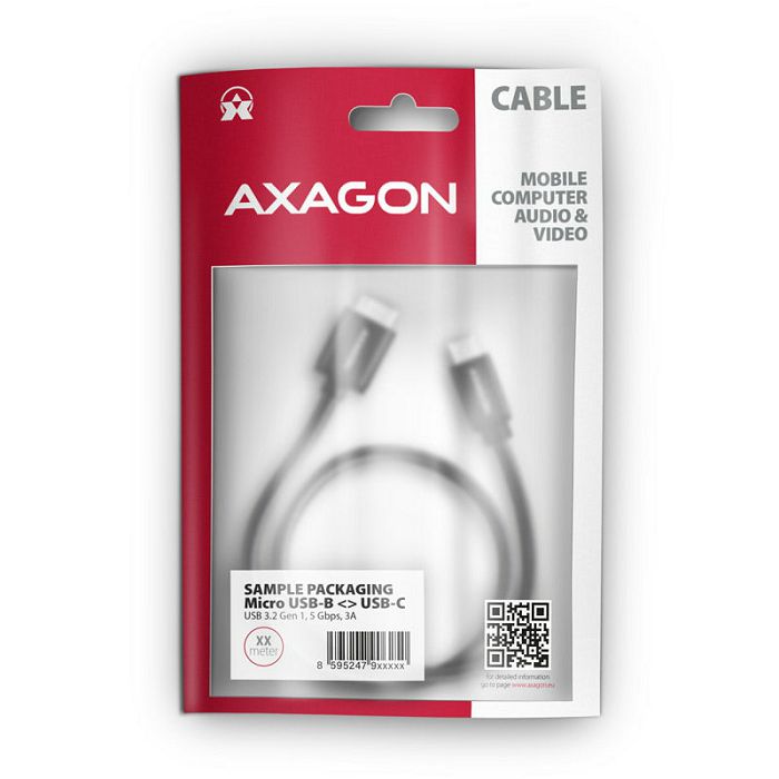 AXAGON BUMM3-CM10AB Kabel Micro-B USB auf USB-C 3.2 Gen 1, black - 1m BUMM3-CM10AB