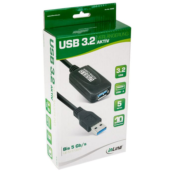 InLine USB-A 3.2 Gen.1 Verlängerung, USB-A auf USB-A, black - 5m 35650