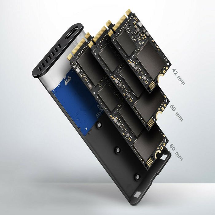 AXAGON EEM2-SG2 RAW BOX externes Gehäuse für M.2 SSDs USB-C 3.2 Gen 2 - silber EEM2-SG2