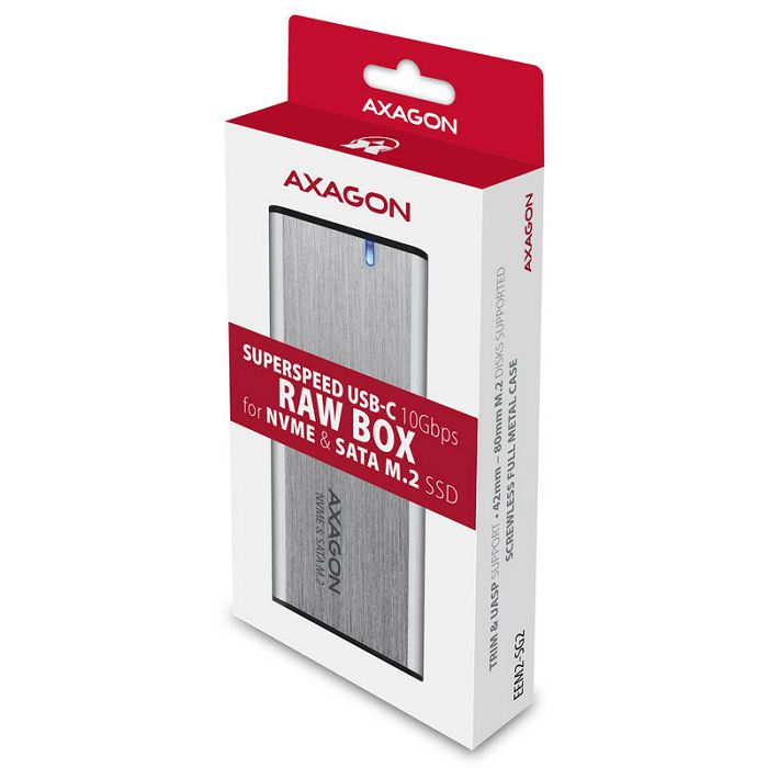 AXAGON EEM2-SG2 RAW BOX externes Gehäuse für M.2 SSDs USB-C 3.2 Gen 2 - silber EEM2-SG2