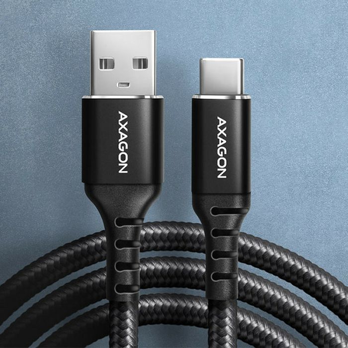 AXAGON BUCM-AM15AB USB-C zu USB-A Kabel, 1,5 m, USB 2.0, 3A, geflochten - black BUCM-AM15AB