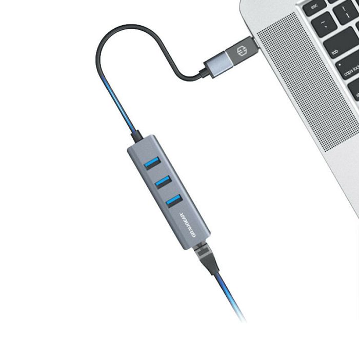 Graugear USB-Hub, 3x USB 3.0 Type-A Gbit LAN, inkl. USB-C Adapter - silver G-HUB31L-AC