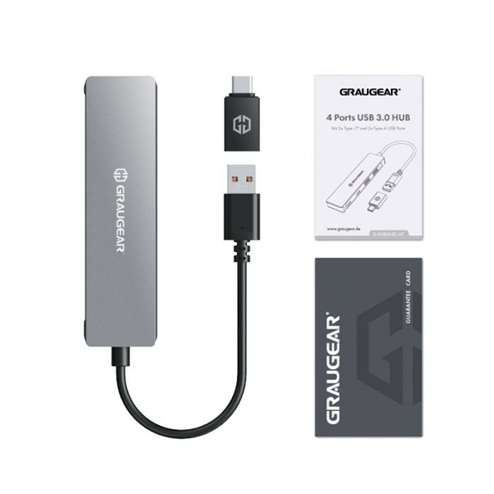 Graugear USB Hub, 4 Ports, 2x USB-A, 2x USB-C, inkl. USB-C Adapter G-HUB2A2C-AC