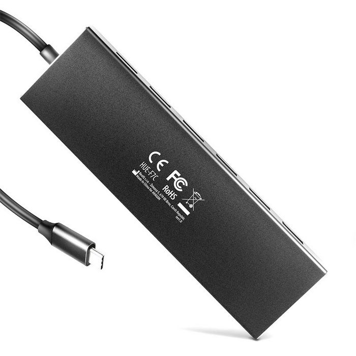 AXAGON HUE-F7C 7x USB 3.2 Gen 1 Aluminium Flat Hub, 30 cm USB-C-Kabel HUE-F7C