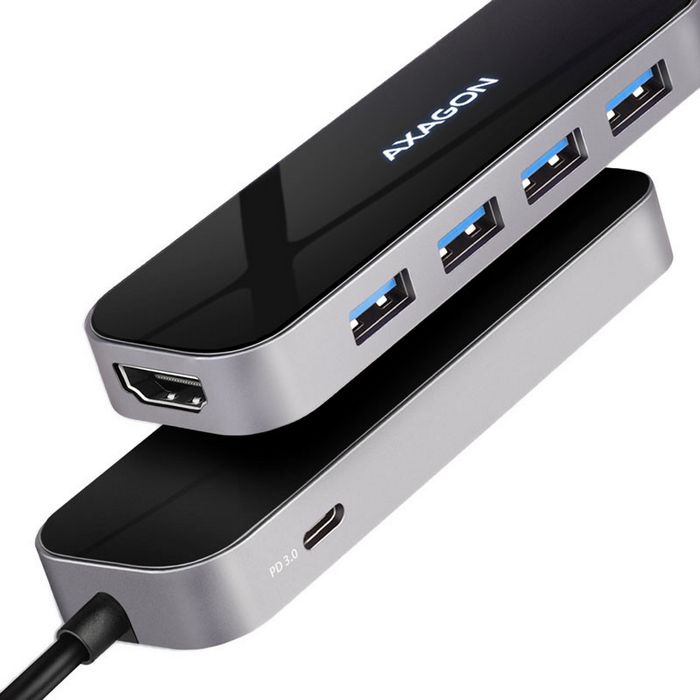 AXAGON HMC-6H4A USB-Hub, 4x USB-A + HDMI, USB-C 3.2 Gen 1, PD 100W - 20 cm USB-C-Kabel HMC-6H4A