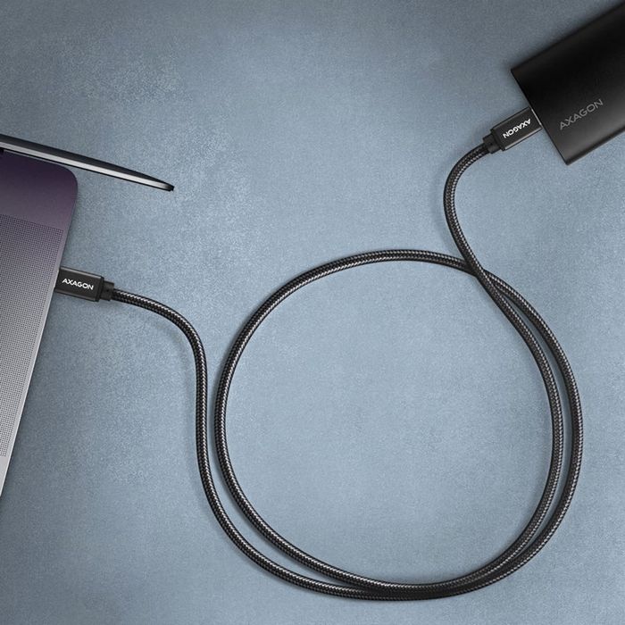 AXAGON BUCM2-CM10AB Ladekabel, USB-C zu USB-C 2.0, 1 m, PD 240 W 5 A, ALU - black BUCM2-CM10AB