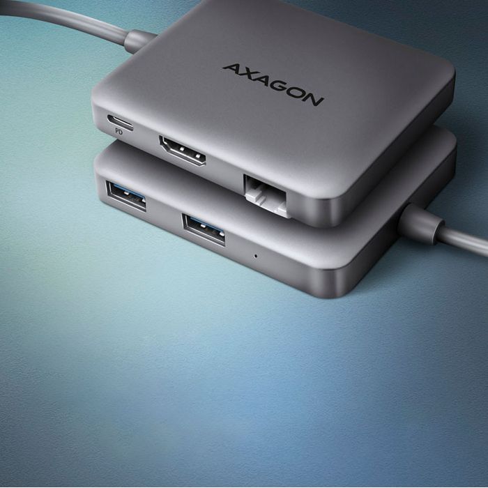 AXAGON HMC-5HL 2x USB-A, HDMI, LAN, USB 3.2 Gen 1 hub, PD 100W - grau-HMC-5HL