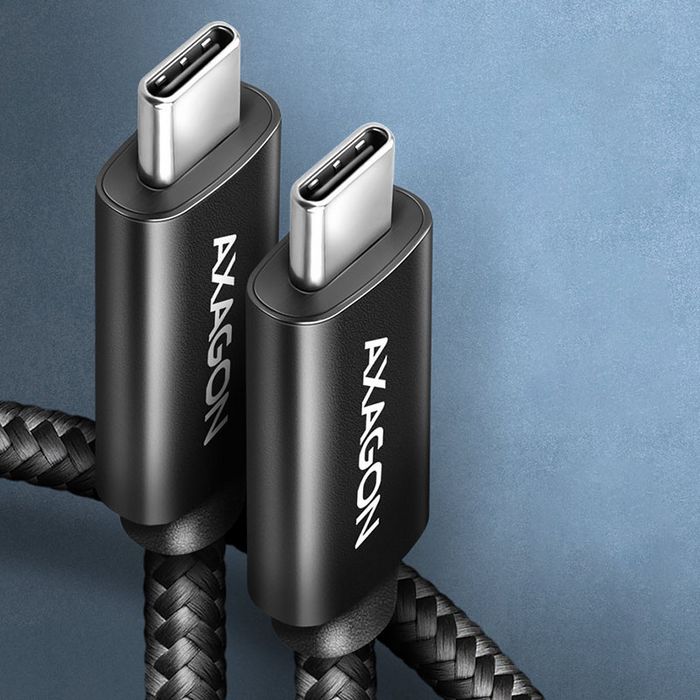 AXAGON BUCM4X-CM10AB USB-C zu USB-C Kabel, USB4 Gen 3×2, 1 m, PD 240W, 8K HD, ALU, geflochten - black-BUCM4X-CM10AB
