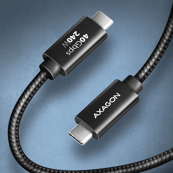 AXAGON BUCM4X-CM10AB USB-C zu USB-C Kabel, USB4 Gen 3×2, 1 m, PD 240W, 8K HD, ALU, geflochten - black-BUCM4X-CM10AB
