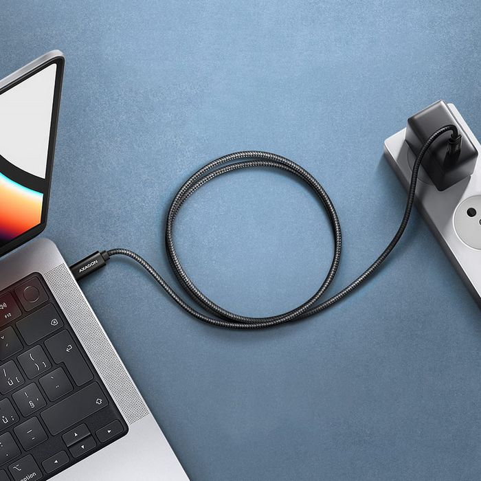 AXAGON BUCM4X-CM10AB USB-C zu USB-C Kabel, USB4 Gen 3×2, 1 m, PD 240W, 8K HD, ALU, geflochten - black-BUCM4X-CM10AB