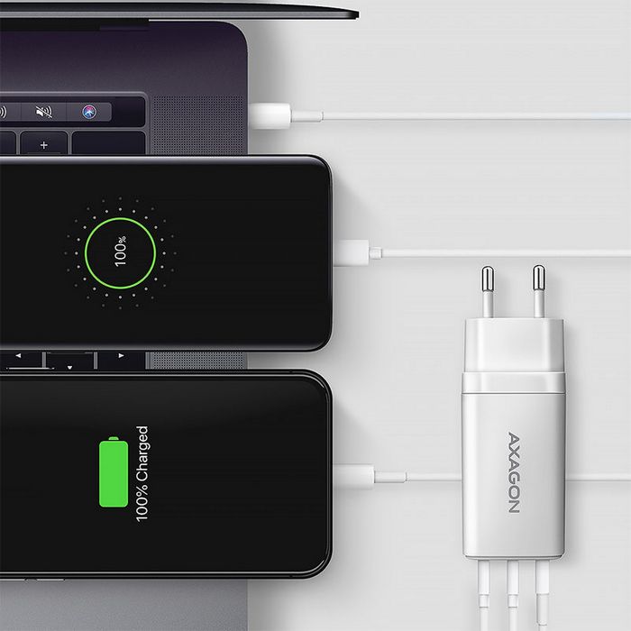 AXAGON ACU-DPQ65W 1x USB-A / 2x USB-C, PD 3.0 / QC4+ / PPS, 65W, white ACU-DPQ65W
