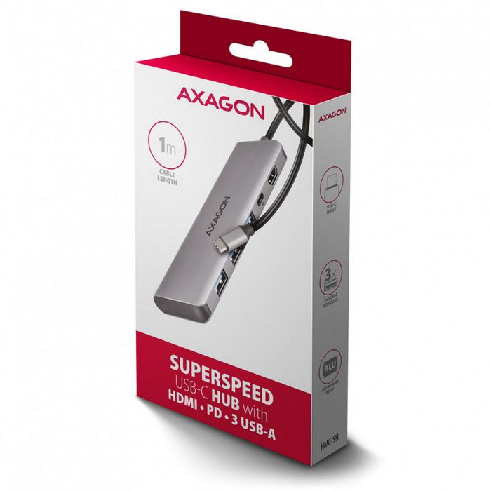 AXAGON HMC-5H USB-C 3.2 Gen 1 hub, 3x USB-A, 4K HDMI, PD 100W - Silber-HMC-5H