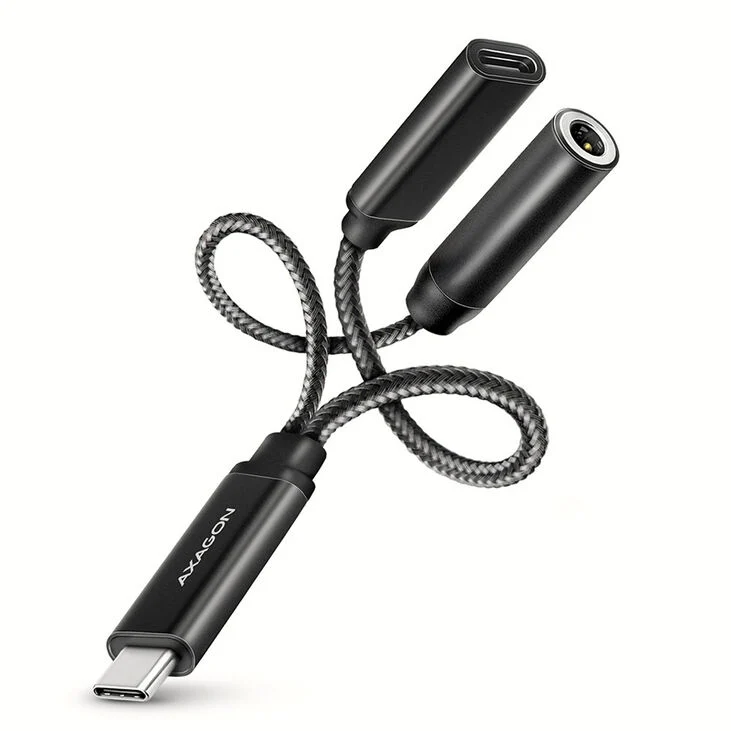 AXAGON ADA-HCPD USB-C zu 3.5-mm-Klinkenstecker und USB-C, Hi-Res DAC, 384kHz/32bit, 60 W PD - black-ADA-HCPD