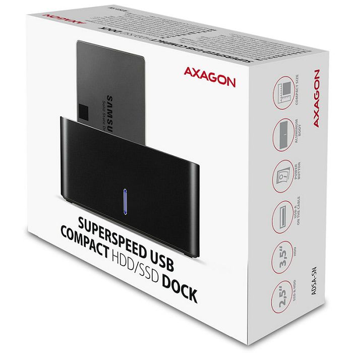 AXAGON ADSA-SN Dockingstation, USB 3.0, 1x 2,5"/3,5" SSD/HDD, SATA 6 - black ADSA-SN