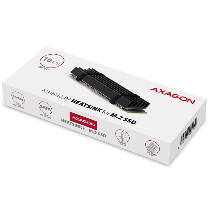 AXAGON CLR-M2L10 passiver M.2-SSD-Kühlkörper - 2280, 10 mm Höhe, Aluminium, black CLR-M2L10