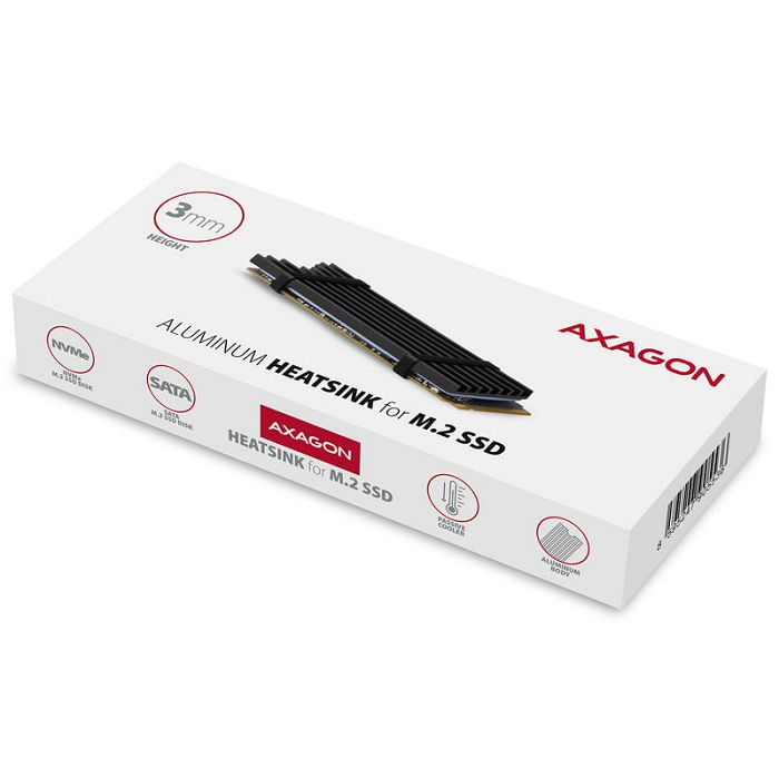 AXAGON CLR-M2L3 passiver M.2-SSD-Kühlkörper - 2280, 3 mm Höhe, Aluminium, black CLR-M2L3