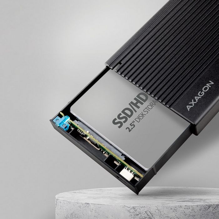 AXAGON EE25-GTR USB-C 3.2 Gen 2 - SATA 6G, 2.5" externes Festplattengehäuse, geriffelt - black EE25-GTR
