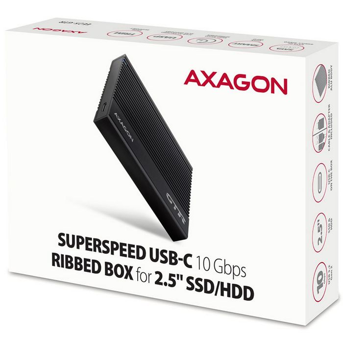 AXAGON EE25-GTR USB-C 3.2 Gen 2 - SATA 6G, 2.5" externes Festplattengehäuse, geriffelt - black EE25-GTR
