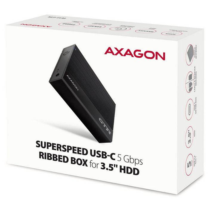 AXAGON EE35-GTR USB-C 3.2 Gen 1 - SATA 6G, 3.5" external hard drive enclosure, grooved - black EE35-GTR