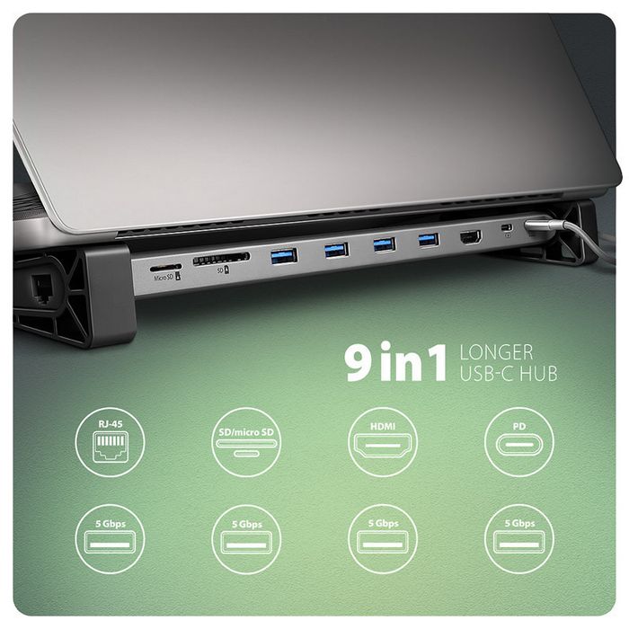 AXAGON HMC-10HLS Multiport-Hub, 4x USB-A und 2x USB-C, HDMI 4K/60Hz, RJ-45, SD/microSD, PD 100W-HMC-10HLS