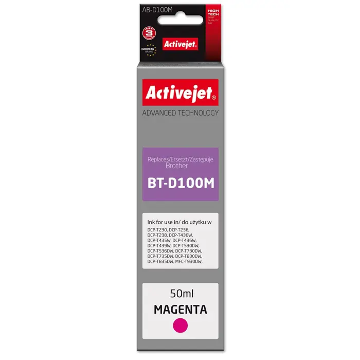 Activejet AB-D100M Ink cartridge for Brother printers, replacement for Brother BT-D100M; Supreme; 50 ml; magenta