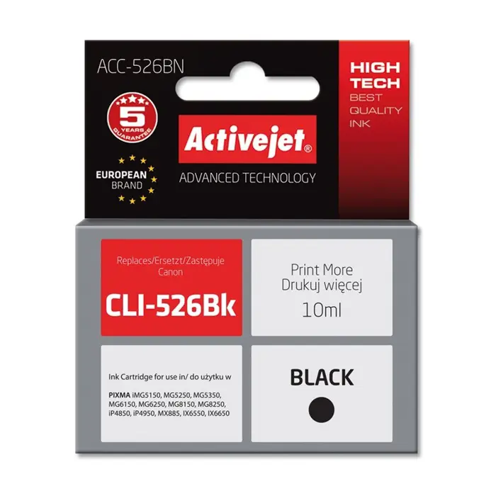 Activejet ACC-526BN Ink cartridge (replacement for Canon CLI-526Bk; Supreme; 10 ml; black)