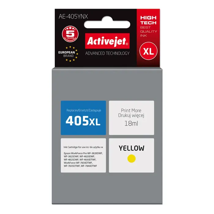 Activejet AE-405YNX ink (replacement for Epson 405XL C13T05H44010; Supreme; 18ml; yellow)