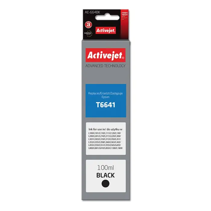 Activejet AE-664Bk Ink cartridge (replacement for Epson T6641; Supreme; 100 ml; black)