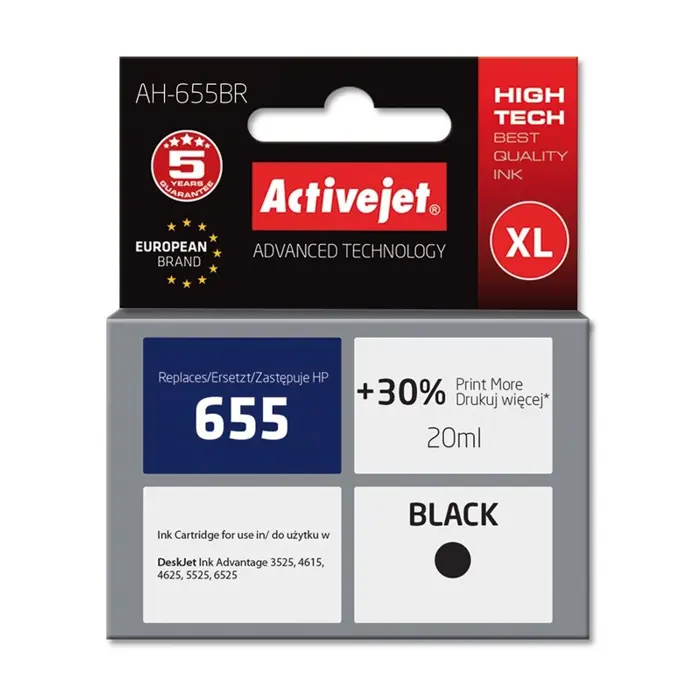 Activejet AH-655BR ink (replacement for HP 655 CZ109AE; Premium; 20 ml; black)