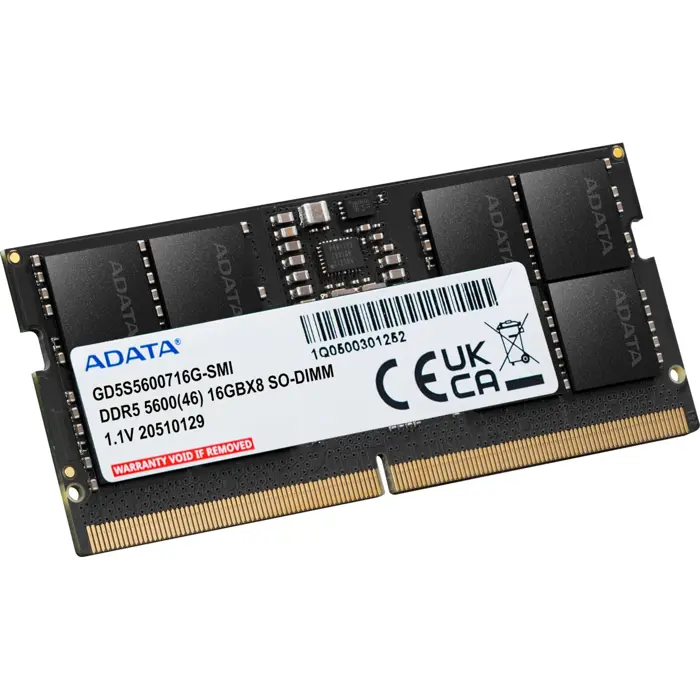 ADATA DDR5 - 16GB - 5600 - CL - 46, Single (1x 16 GB), RAM black, GD5S5600716G-SMI, Gold