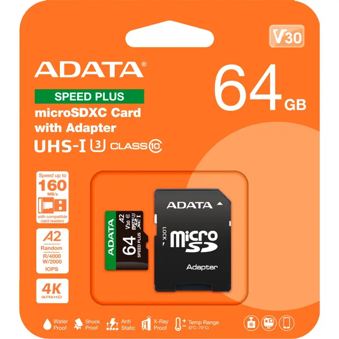 ADATA SPEED PLUS microSDXC 64GB (UHS-I U3, Class 10, V30, A2)