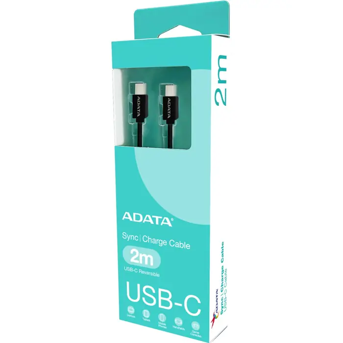 ADATA USB 2.0 cable, USB-C male > USB-C male (black, 2 meters, PD 3.0, QC 3.0, charging with up to 100 watts)