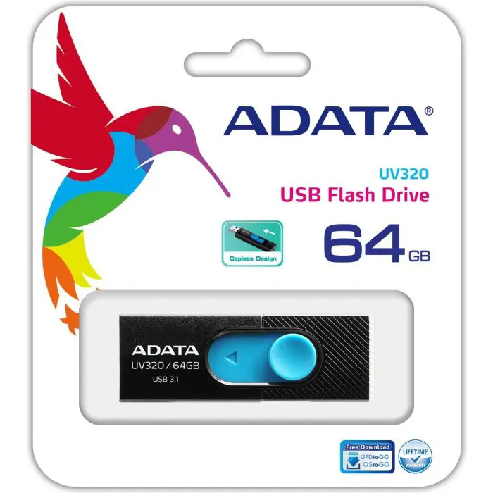 ADATA UV320 64GB, USB flash drive (black / blue, USB-A 3.2 (5 Gbit / s))