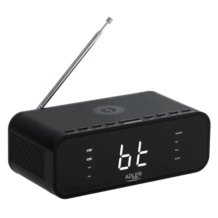 Adler Copper Wireless Alarm Clock with Radio, Black
