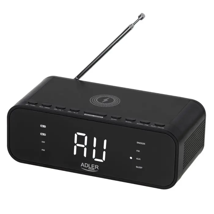 Adler Copper Wireless Alarm Clock with Radio, Black