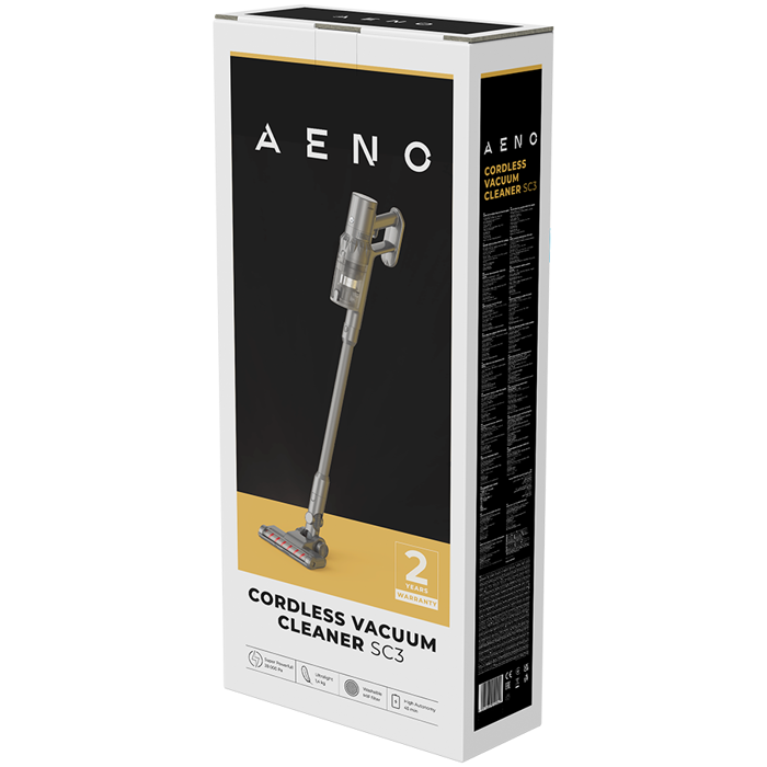 AENO Cordless vacuum cleaner SC3: electric turbo brush, LED lighted brush, resizable and easy to maneuver, washable MIF filter