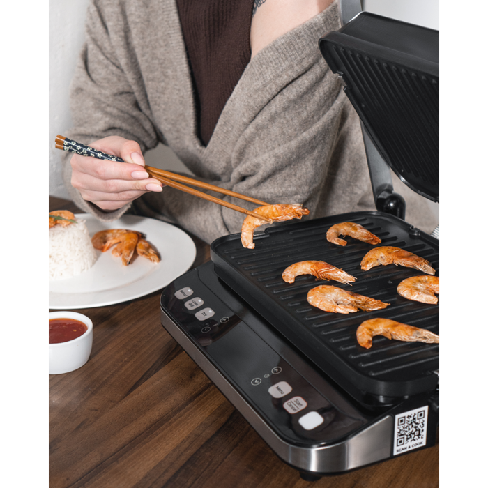AENO Electric Grill EG5: 2000W, 2 heating modes - Lower Grill, Both Grills, 6 preset programs, Defrost, Max opening angle -180°, Temperature regulation, Timer, Removable double-sided plates, Plate s