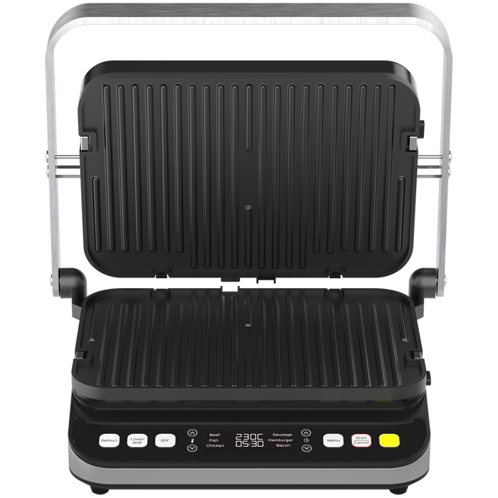 AENO Electric Grill EG5: 2000W, 2 heating modes - Lower Grill, Both Grills, 6 preset programs, Defrost, Max opening angle -180°, Temperature regulation, Timer, Removable double-sided plates, Plate s
