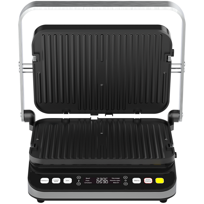 AENO Electric Grill EG5: 2000W, 2 heating modes - Lower Grill, Both Grills, 6 preset programs, Defrost, Max opening angle -180°, Temperature regulation, Timer, Removable double-sided plates, Plate s