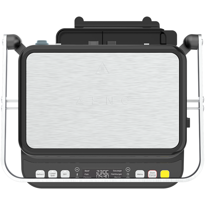 AENO Electric Grill EG5: 2000W, 2 heating modes - Lower Grill, Both Grills, 6 preset programs, Defrost, Max opening angle -180°, Temperature regulation, Timer, Removable double-sided plates, Plate s