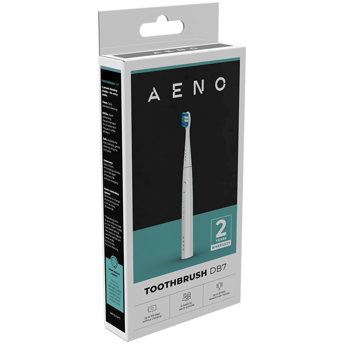 AENO Sonic Electric toothbrush, DB7: White, 3modes, 1 brush head + 2 stickers, 30000rpm, 100 days without charging, IPX7