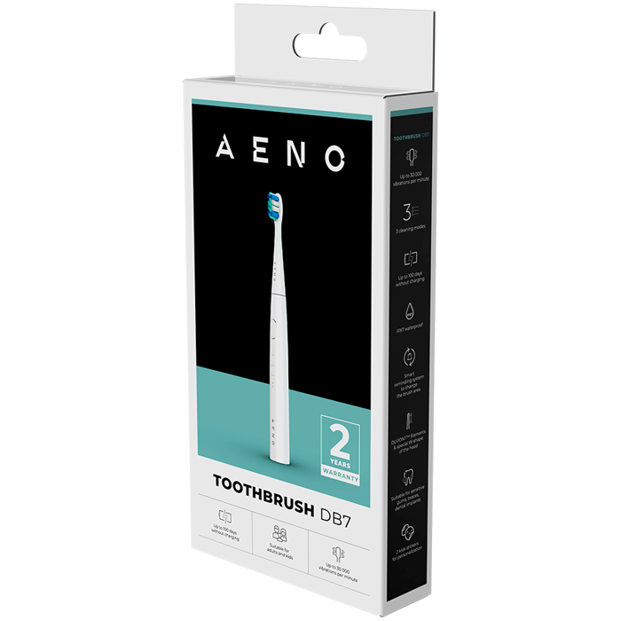 AENO Sonic Electric toothbrush, DB7: White, 3modes, 1 brush head + 2 stickers, 30000rpm, 100 days without charging, IPX7
