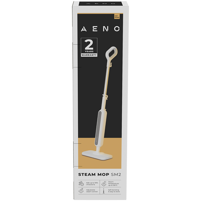 AENO Steam Mop SM2, 1200W, 130 °C, IPX4, Tank Volume 275mL, 3 steam modes, self-standing