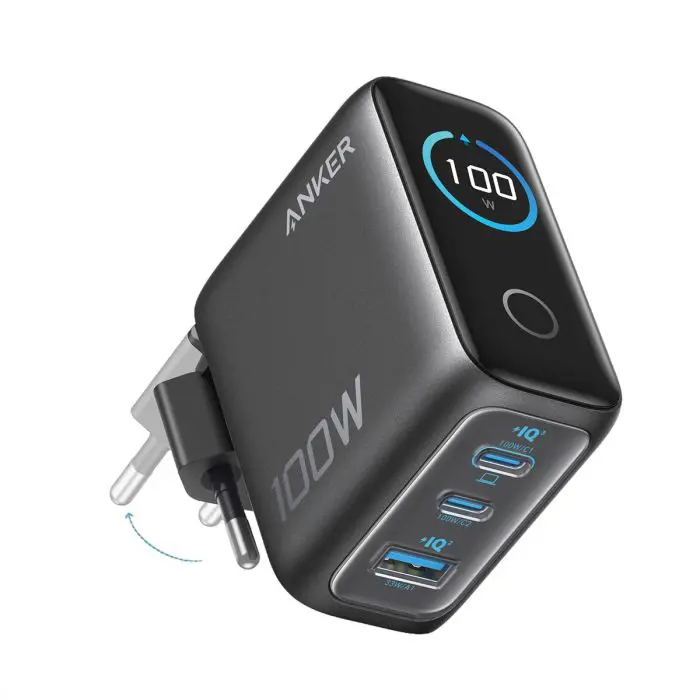Anker 100W GaN Smart Display 3-port charger, dark grey