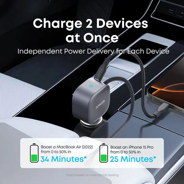 Anker Nano 75W car charger with integrated cable