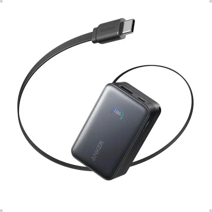 Anker Nano Power Bank 10000 mAh, 45W z vgrajenim USB-C kablom, črn
