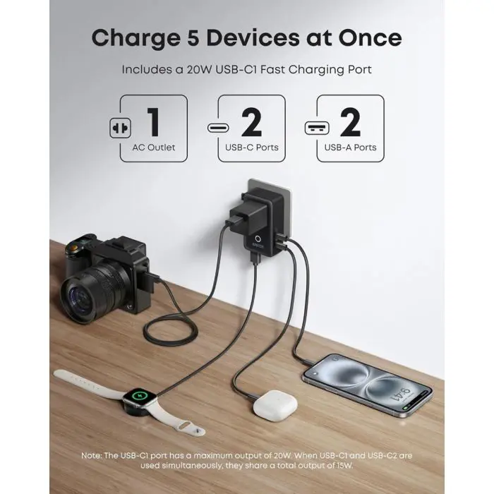 Anker Nano Travel Adapter 5-in-1, 20W, Black