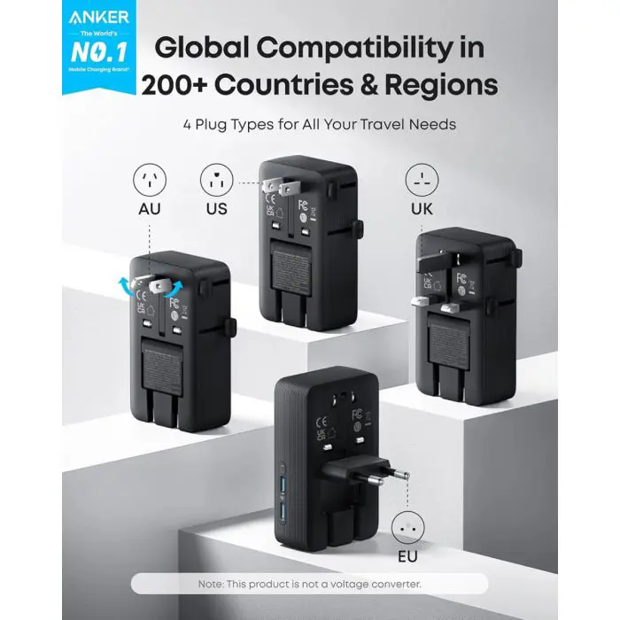 Anker Nano Travel Adapter 5-in-1, 20W, Black